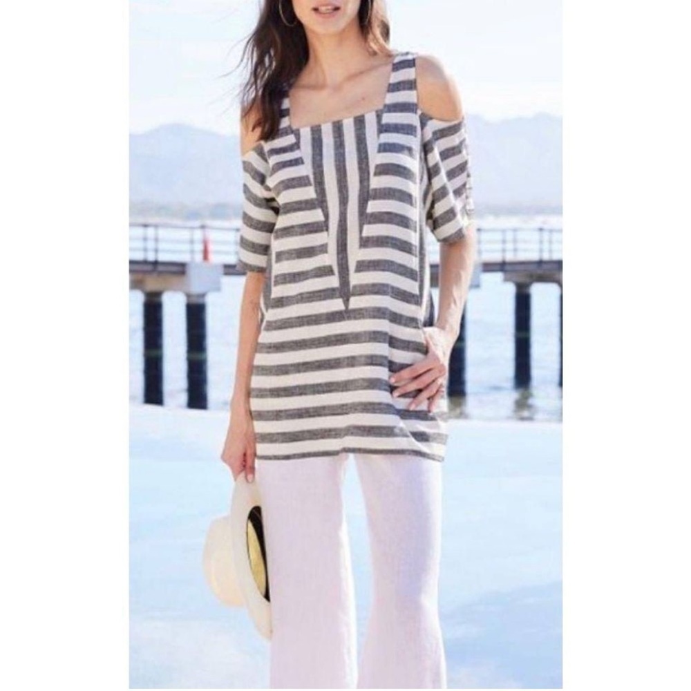 Soft Surroundings Sunset Striped Cold Shoulder Linen Tunic Sz 2X - Picture 2 of 11